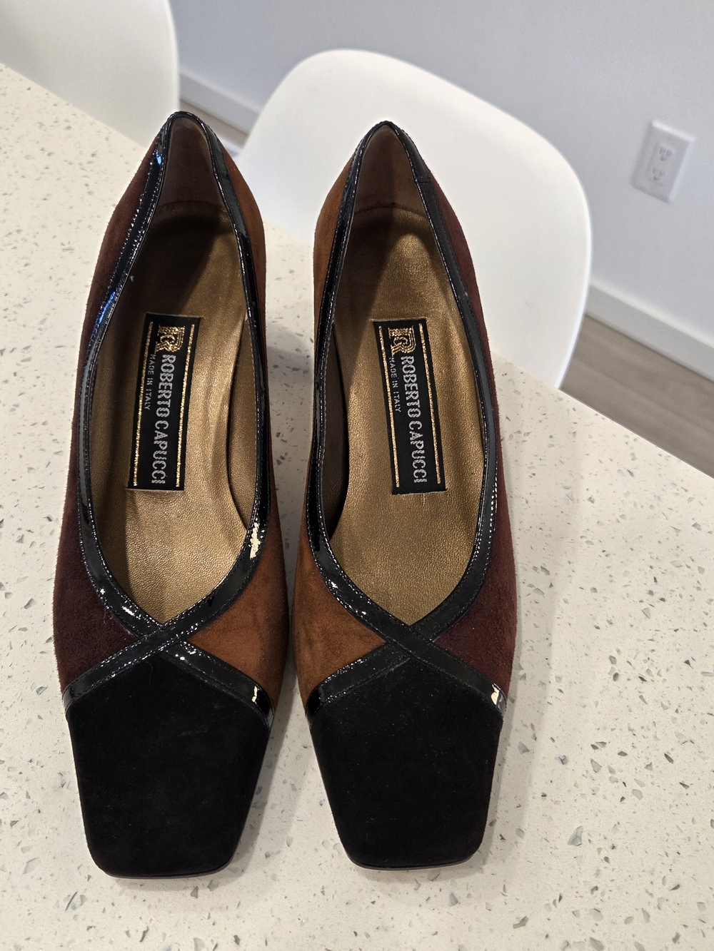 Two-Tone Brown & Black Suede Loafers
